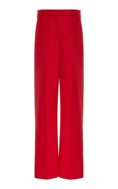 Valentino Wool-silk Straight-leg Pants In Red