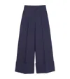 Valentino Wool And Silk Trousers With Wide Leg In Blue