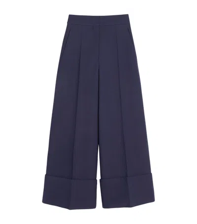 Valentino Wool-silk Wide-leg Trousers In Blue