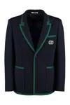 Valentino Tailored Cotton Blend Blazer With Back Slit And Sharp Lapels In Blue