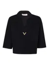 Valentino Wool Solid Sweater In Dark Blue
