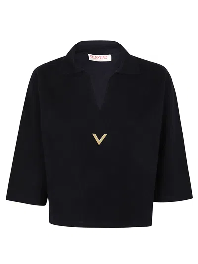 Valentino Wool Solid Sweater In Blue