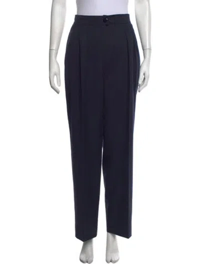 Pre-owned Valentino Wool Straight Leg Pants In Blue