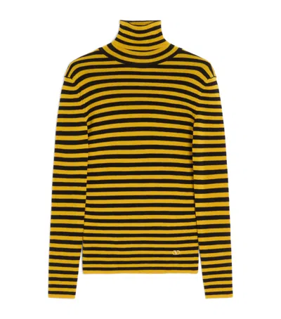 Valentino Wool Stripe Vlogo Sweater In Yellow