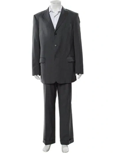 Pre-owned Valentino Wool Striped Two-piece Suit In Gray