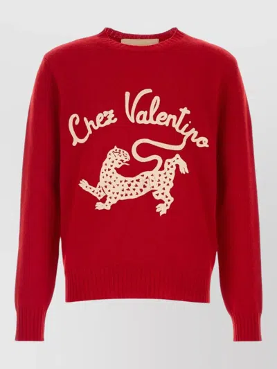 Valentino Wool Sweater Crew Neck Graphic Print In Red