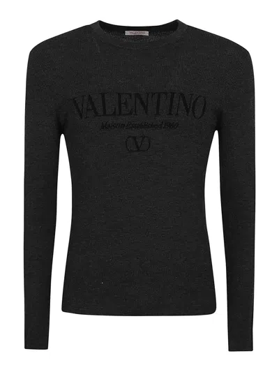 Valentino Logo Wool Crewneck Sweater In Grey