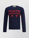Valentino Wool Sweater Heart Motif In Blue