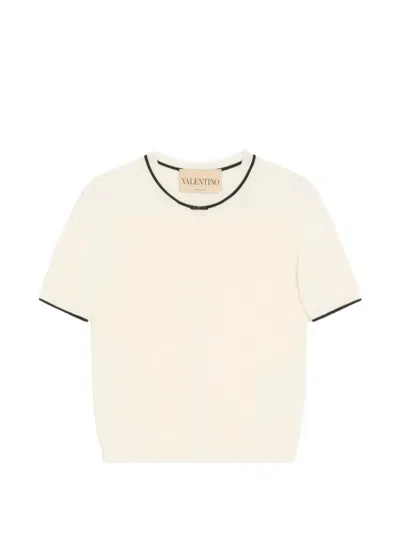Valentino Virgin Wool Short-sleeve Sweater In White
