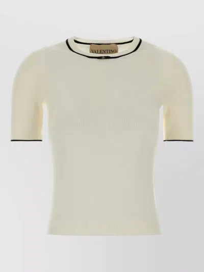 Valentino Wool Sweater Short Sleeves Contrast Trim In White