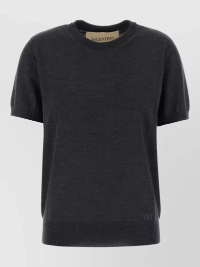 Valentino Wool Sweater Short Sleeves Crew Neck In Black
