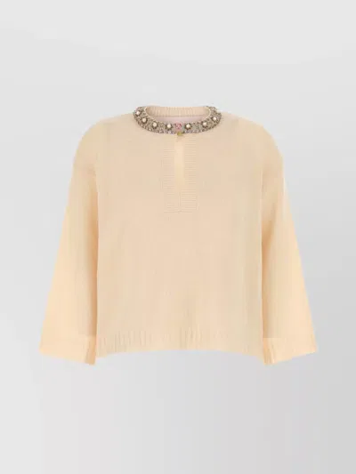 VALENTINO WOOL SWEATER WITH EMBELLISHED NECKLINE AND KEYHOLE