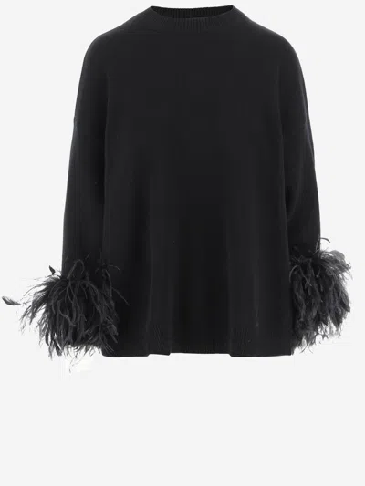 Valentino Wool Sweater With Feathers In Black