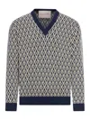 Valentino Wool Jumper With Toute La V Jacquard Pattern In Blue