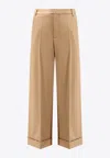 Valentino Wide-leg Trousers With Cuffed Hem And Pleats In Brown