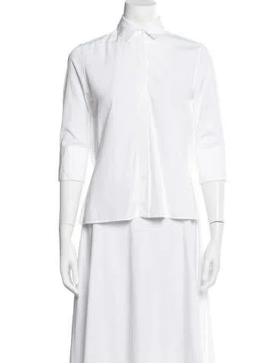 Pre-owned Valentino Wool Three-quarter Sleeve Button-up Top In White