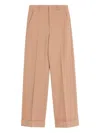 Valentino Wide-leg Trousers With Cuffed Hem And Pleats In Brown