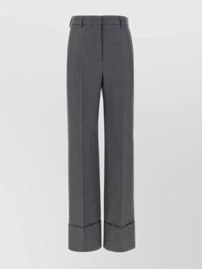 Valentino Wool Trousers With Back Pocket And Cuffed Hem In Grey
