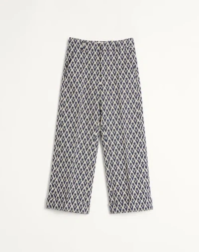 Valentino Horn Wool Casual Pants In Blue/ivory
