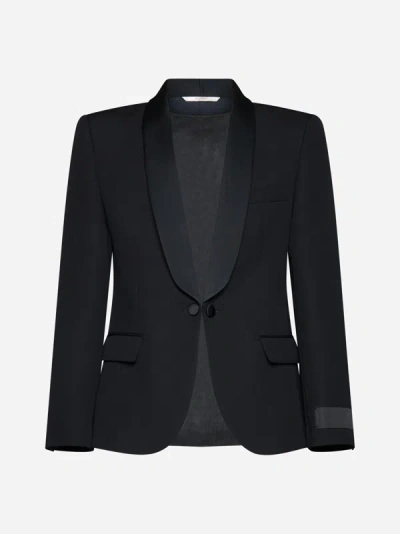 Valentino Wool Tuxedo Blazer In Black