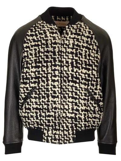 Valentino Wool Tweed Bomber In Black