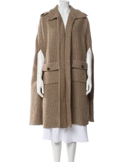 Pre-owned Valentino Wool Tweed Pattern Coat In Neutral