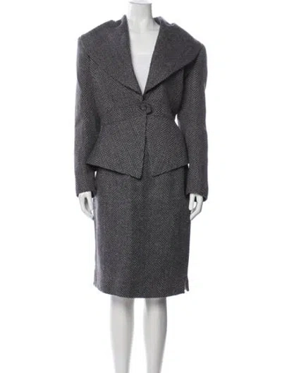 Pre-owned Valentino Wool Tweed Pattern Skirt Set In Gray