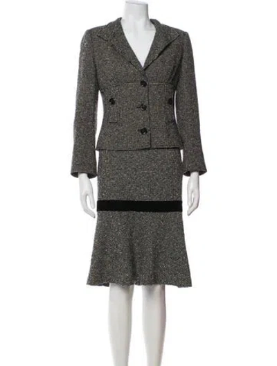 Pre-owned Valentino Wool Tweed Pattern Skirt Suit In Black