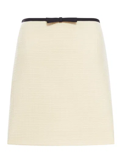 Valentino Bow-detail Wool-blend Tweed Miniskirt In White