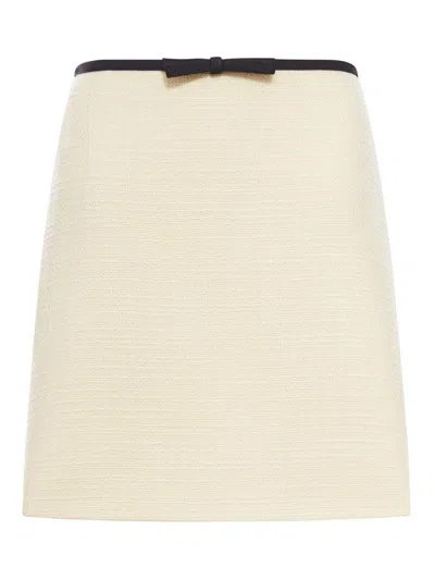 Valentino Wool Tweed Skirt With Bow In Neutral