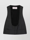 Valentino Wool Vest With Adjustable Back Strap And Welt Pockets In Black