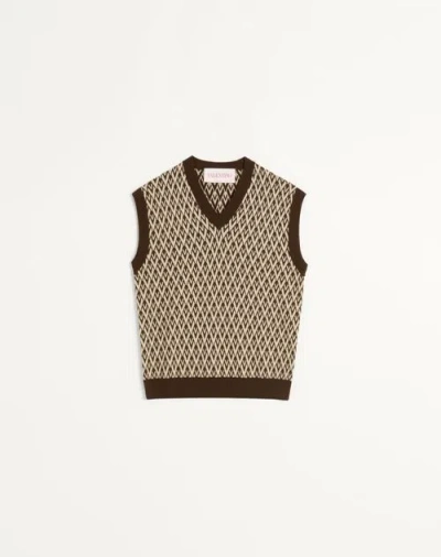 Valentino Toute La V Virgin Wool Sweater Vest In Brown