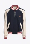 Valentino Sporty Bomber Jacket With Embroidered Details In Blue