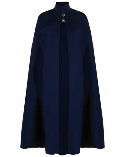 Valentino Wool Vlogo Cape In 40057-indaco