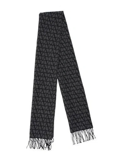 Pre-owned Valentino Wool Vlogo Scarf In Gray