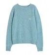 Valentino Crewneck Wool Jumper With Vlogo Embroidery In Blue