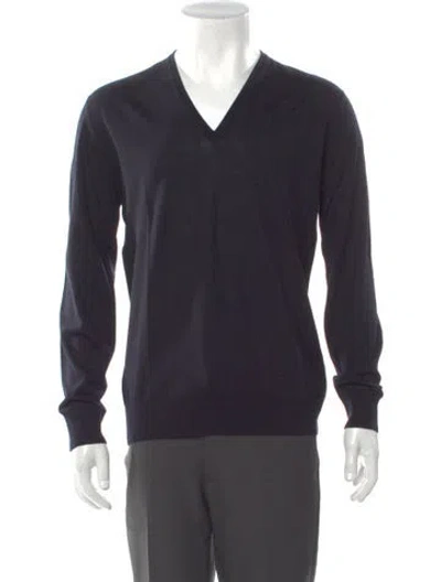 Pre-owned Valentino Wool V-neck Cardigan In Blue