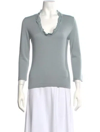 Pre-owned Valentino Wool V-neck Sweater In Blue