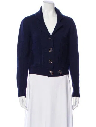 Pre-owned Valentino Wool V-neck Sweater In Blue