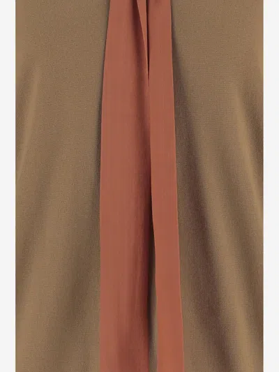 Valentino Wool V-neck With Contrast Bow Sweater In Brown