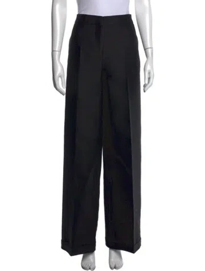 Pre-owned Valentino Wool Wide Leg Pants In Black