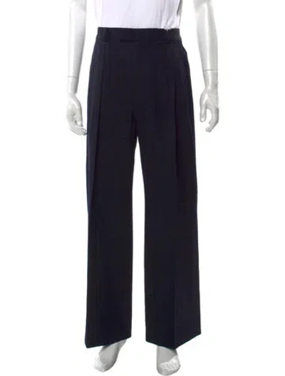 Pre-owned Valentino Wool Wide Leg Pants In Blue