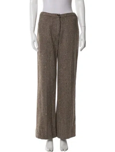 Pre-owned Valentino Wool Wide Leg Pants In Brown