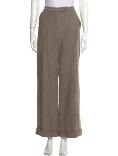 Pre-owned Valentino Wool Wide Leg Pants In Neutral