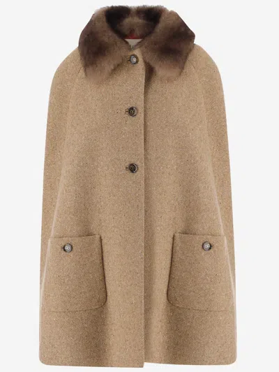 Valentino Wool-blend With Fur Collar Coat In Neutral