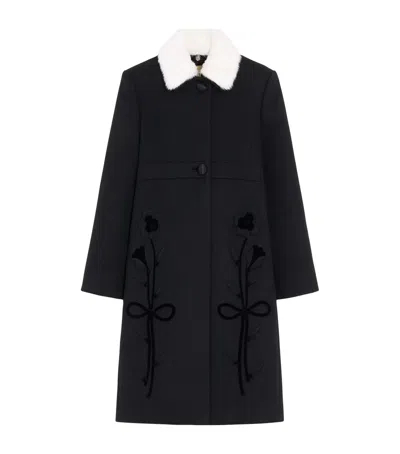 Valentino Wool-cashmere Embroidered Coat In Black