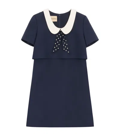Valentino Wool-silk Crepe Mini Dress In Blue