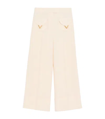 Valentino V-logo Pocket Wide-leg Crop Pants In White