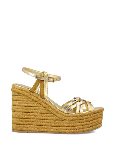 Valentino Garavani Woven Platform Sandals In Gold