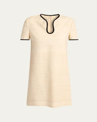 Valentino Woven Silk Short-sleeve Mini Dress In Pink